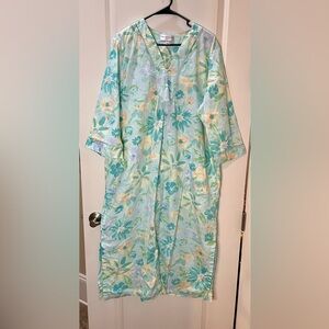 Miss Elaine 100% Cotton Pastel Floral Print Zip Up Robe/Duster Size 1X
